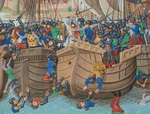 Cropped detail of the Battle of Sluys, 1340. From Froissart's Chronicles