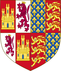 Coat of arms of Catherine of Lancaster, Queen consort of Castile, daughter of John of Gaunt, 1st Duke of Lancaster, by his second wife, Constance of Castile. She was Queen of Castile as the wife of King Henry III of Castile.