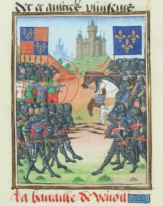 Battle of Verneuil. llumination from La Cronicque du temps de Tres Chrestien Roy Charles, septisme de ce nom, roy de France by Jean Chartier, c. 1470–1479