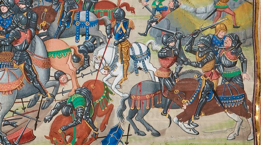 Battle of Neville's Cross. Excerpt of battle scene as shown in Froissart's Chronicle.