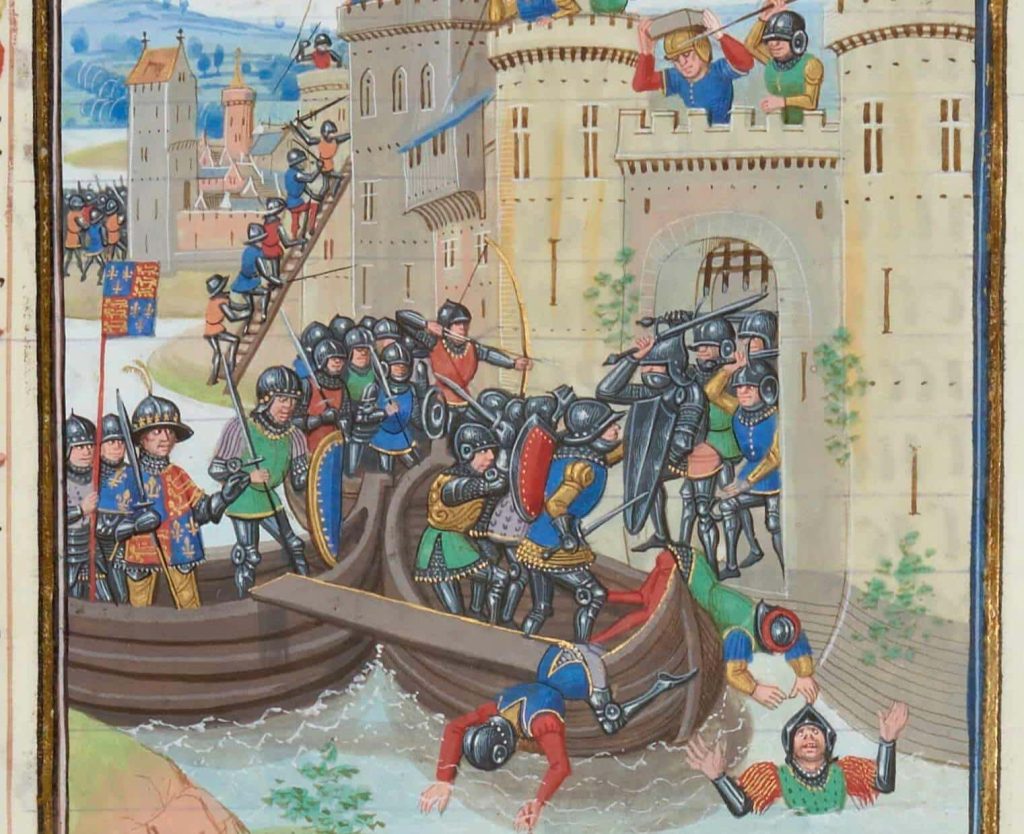 Section of 15th century artwork depicting the 1340 Siege of Tournai.