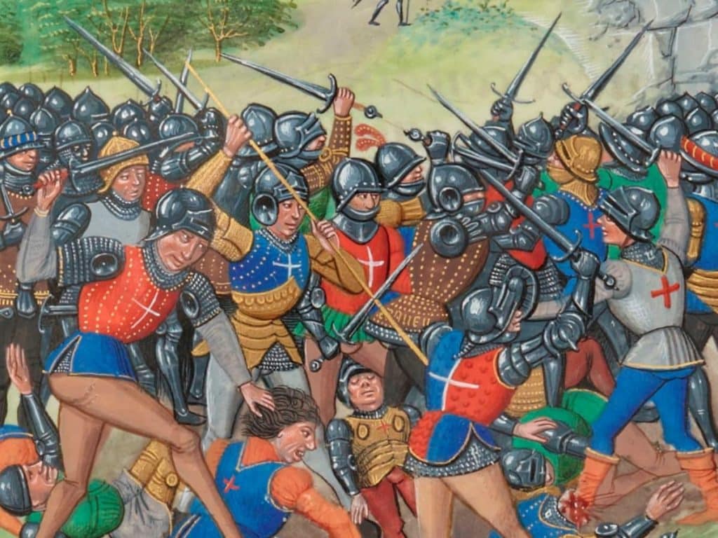 Medieval illustration of the Battle of Pontvallain. Cropped from larger image in Froissart's Chronicle.