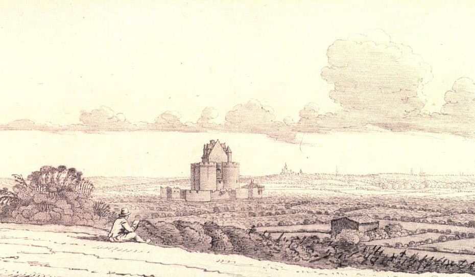 Blanquefort Castle and surrounding landscape, drawn by Hermann van der Hem in the seventeenth century