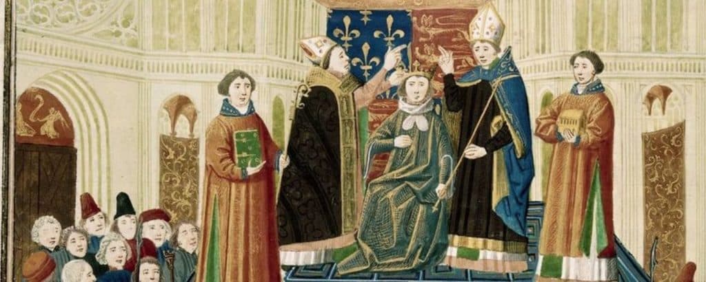 Medieval manuscript illumination depicting the coronation of Henry IV.